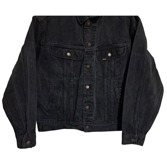 Vintage 1990s Lee 7175SB Black Overdyed Denim Trucker Jacket Size L - Picture 4 of 10